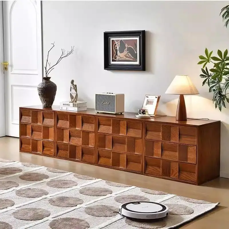 Modern Antique White Solid Living Room Wall Cabinet Free Combination Ash Wooden Bucket TV Stand Bedroom Nightstand Home