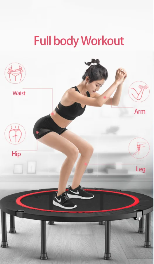 FANDING Fitness trampoline Silent with Adjustable Handle length Adults Kids indoor GYM large trampoline with foam pit