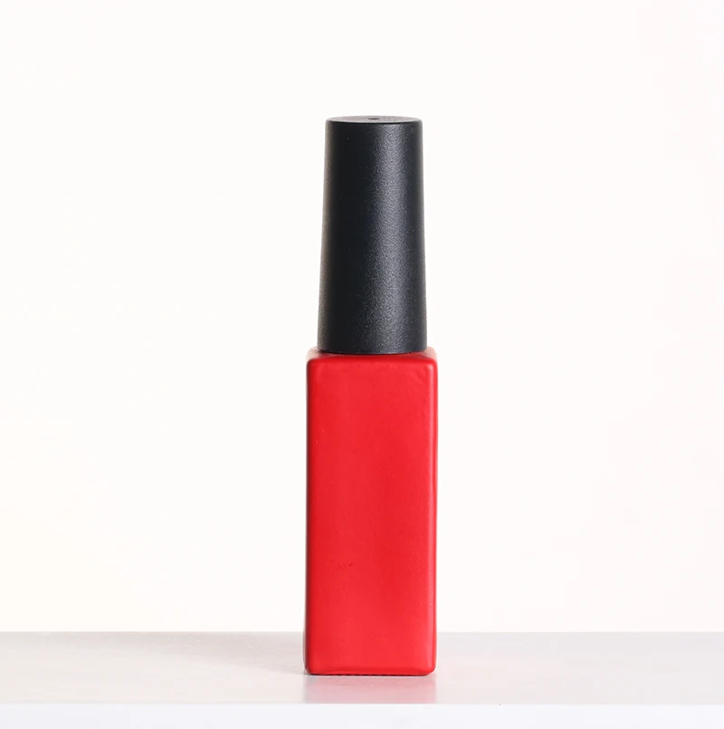 5ml Logo Printed Cosmetic Packaging Square Black Cap Red Body Brush Glass UV Gel Glue Nail Polish Bottle