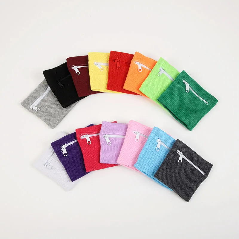 Custom Basketball Braided Cotton Sports Terry Embroidery Wristband Men Zippered Sweatband Wrist Band With Zipper Pocket