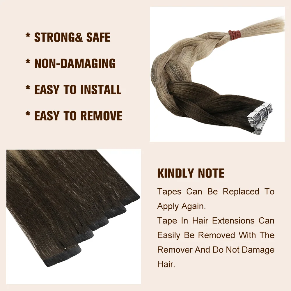 Super Highlight Bayalage Color Tape Hair Extensions,Mega Waterproof Human Hair Adhesive Replaceable 3m Tpae In Eurasian Hair