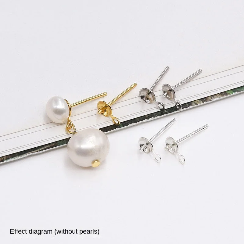 925 Sterling Silver Concave Pearl Stud Earrings Handmade DIY Jewelry Findings with Hollow Support and Pin Bead Tray Accessories