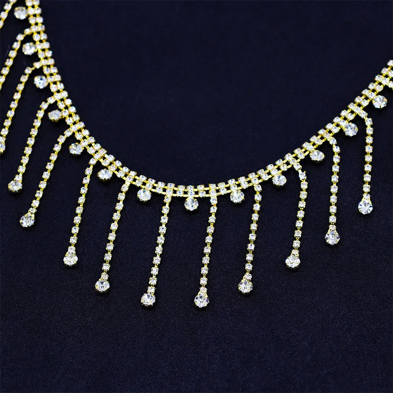 Wholesale Short Tassel Pendant Rhinestones Trim Fringe Crystal metal Chain bag accessories metal chain