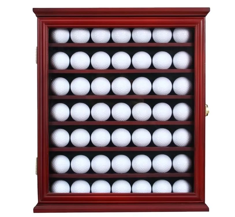 Exquisite Golf Ball Display Case - Lockable Door  Real Glass Window -Holder Wall Mount Shadow Box - Black