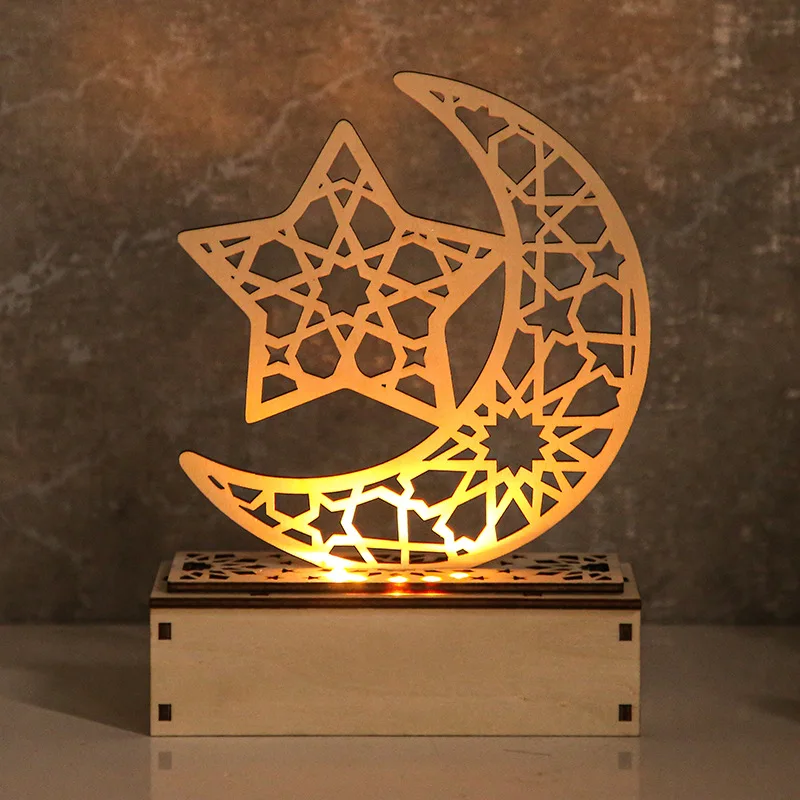 Mubarak Ramadan Eid Moonlight Lamp Wholesale Home Decor Kids Night Lights Wood Model for Muslim Festival Hanging Ornaments