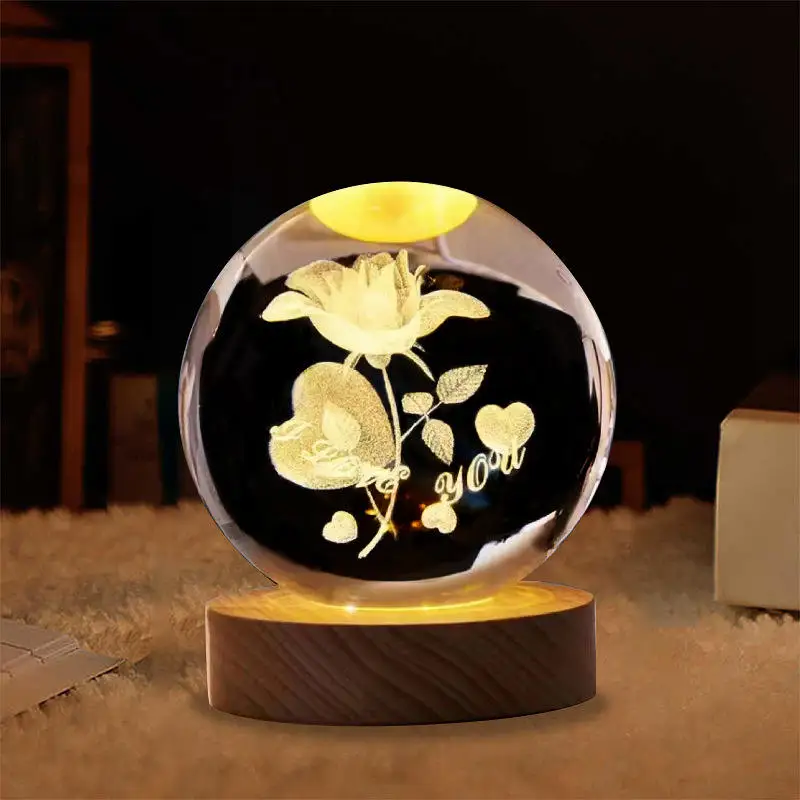 Desktop Decor 3d Art Crystal Ball Night Lamp Luminous Crystal Ball Decoration Solar System Led Night Lights