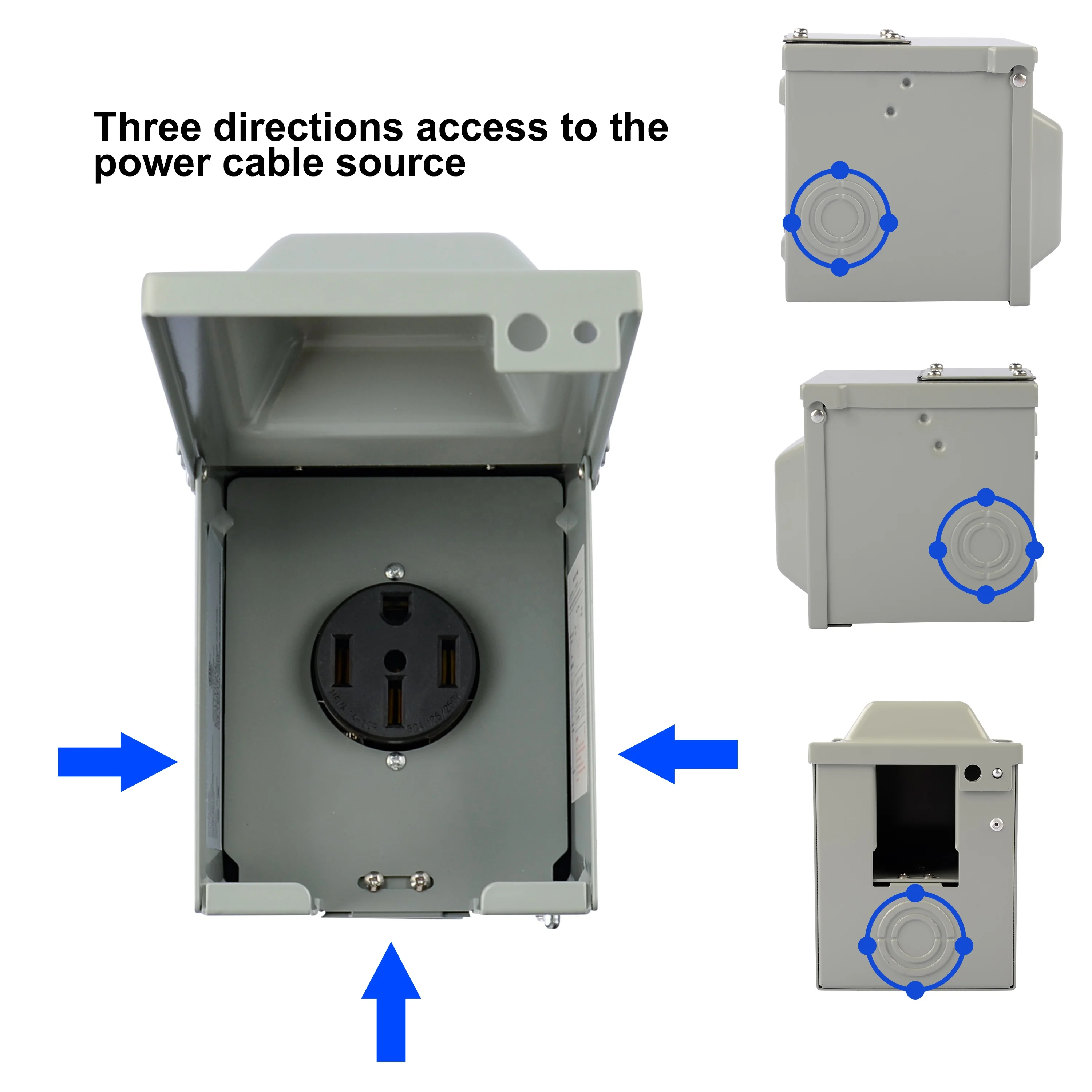 632 50 Amp 125/250V RV/EV Power Outlet Box NEMA 14-50R Receptacle Panel with 50FT 50A Power Extension Cord NEMA 14-50P/14-50R