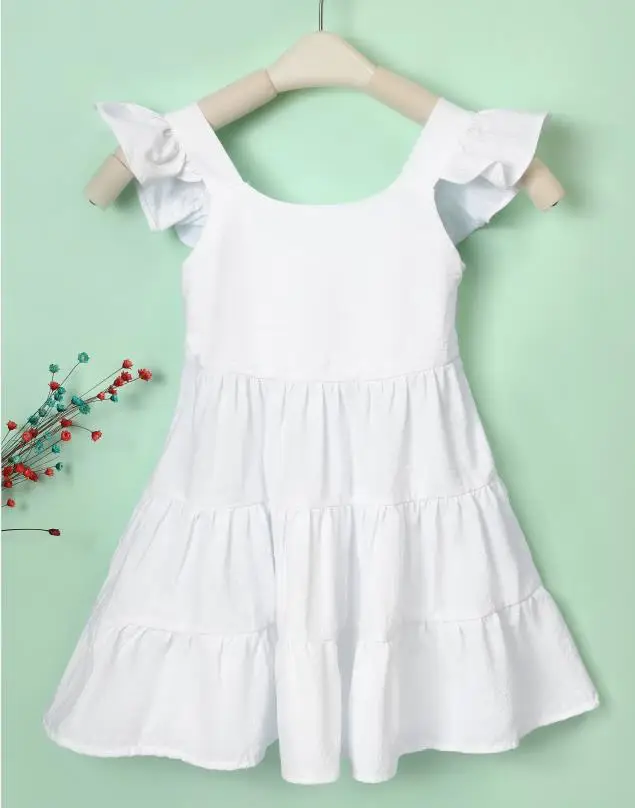 Solid Color Cotton Linen Girls Bohemian Sleeveless Long Skirt Baby Girls  Party Dress