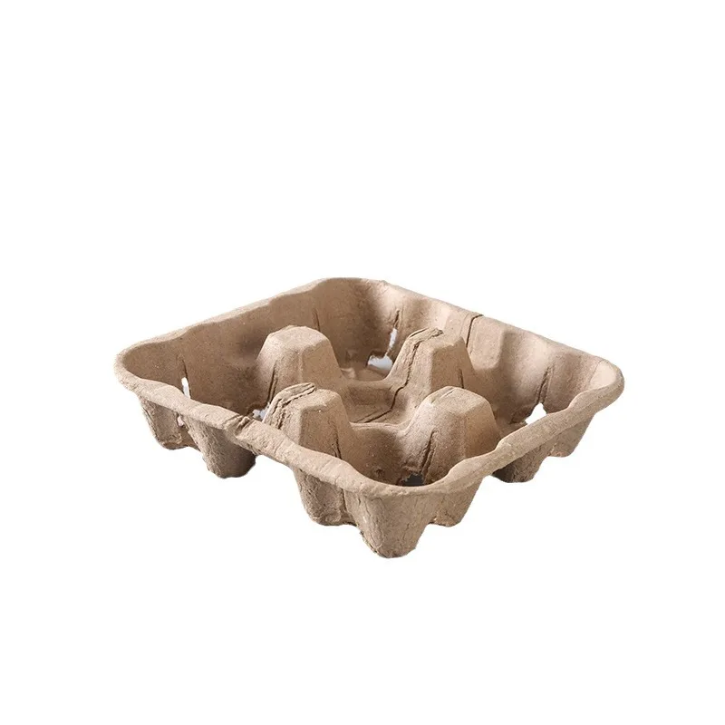 Disposable pulp coffee cup with milk tea packaging cup holder can be degraded take-away paper cup tray two in four