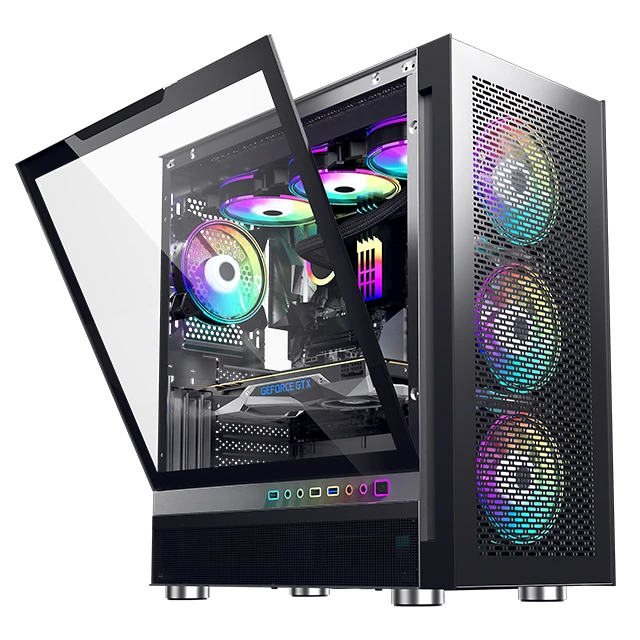 EATX pc with fan colourful tempered glass horizontal cooled cpu cabinet dustproof gamer computer case gaming Computer Case