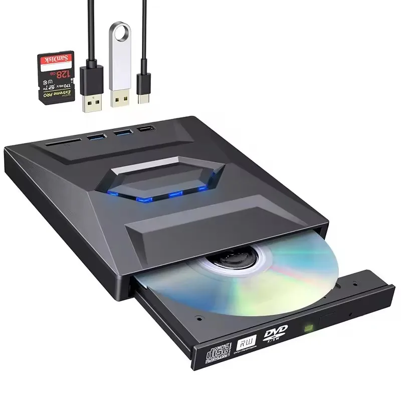 Новейший внешний Многофункциональный 7-в-1 порт cd/dvd/vcd оптический привод cd/dvd плеер и устройство записи usb3.0 интерфейс type-c