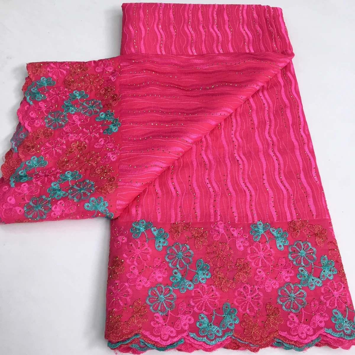 3997 Rose Color Nigerian Cotton Lace Fabric Swiss Voile Lace 2024 High Quality African Stones Cotton for Women Wedding Dresses