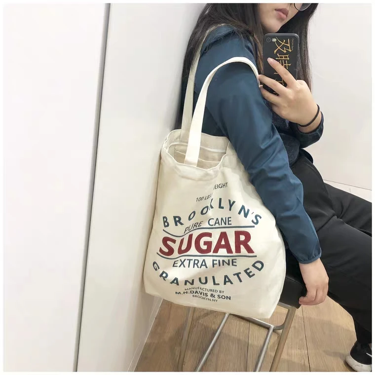 Promotion reusable vintage beige inside pocket blank canvas tote bag