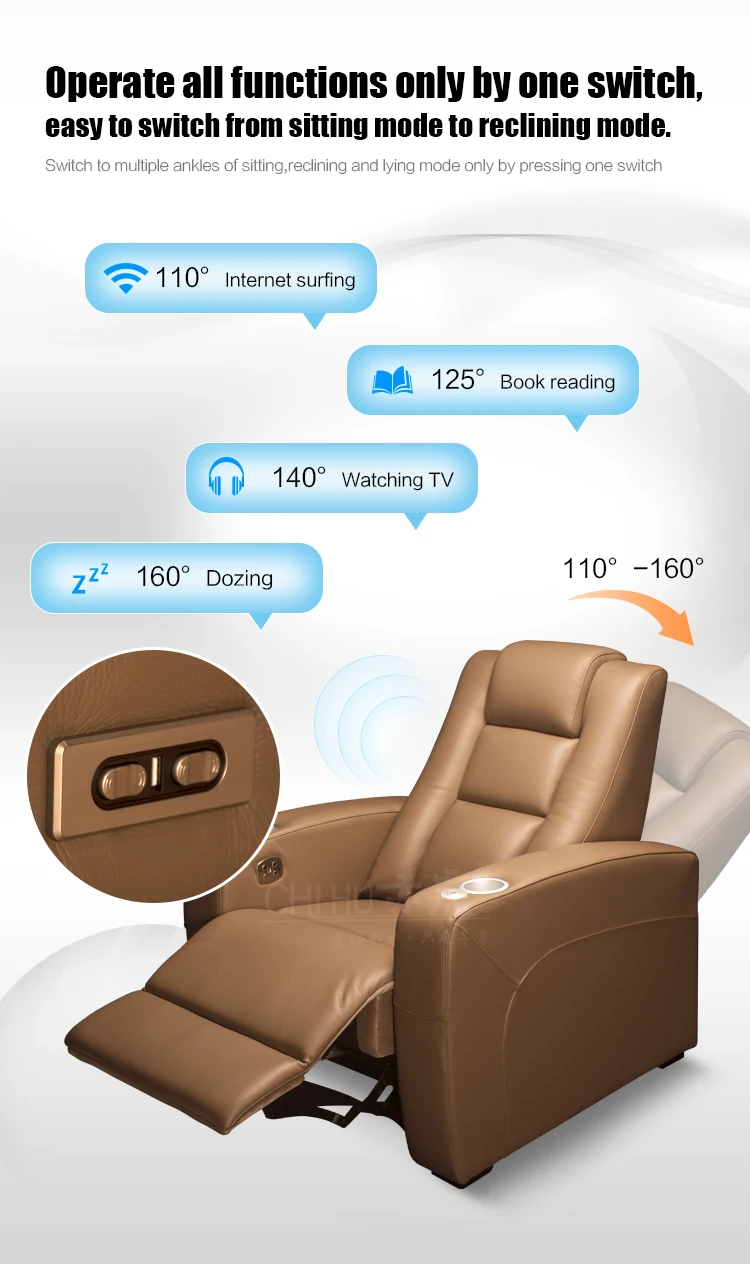  Light brown color home theater VIP electric recliner Villa cinema seat CHIHU lazy boy power reclining Cinema
