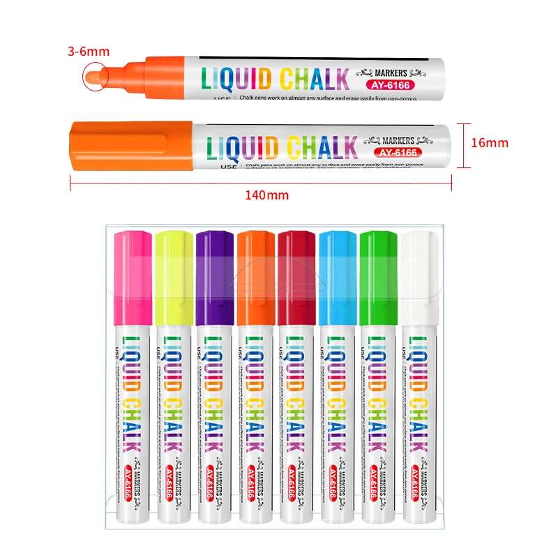 Round Toe Tip Liquid Chalk Pen 8 color Reversible Nib Liquid Chalk Marker For Paper Glass Ceramic