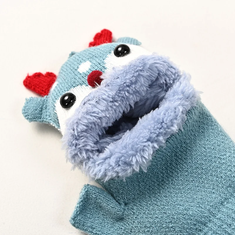 Winter Kids Outdoor Thick Fleece Lined Gloves Christmas Red Half Finger Gloves With Cap Children Girls Knitted Warm Gloves