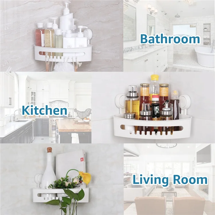 TAILI ABS & TPR Material Corner Shampoo Vacuum Suction shower caddy organizer plastic corner shelf caddy with 2hooks bath caddy
