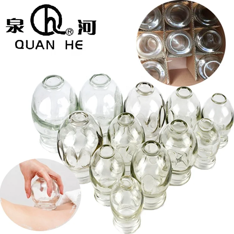 QUAN HE brand Home glass cupping set cupping machine cupping machine fingerprint can five sizes hijama cups