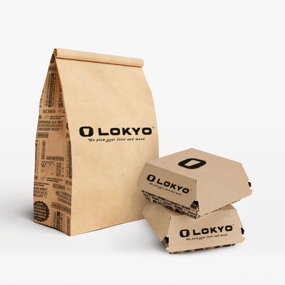 LOKYO Biodegradable custom to go fried chicken hot dog lunch paper box clamshell hamburger burger fast food packaging box