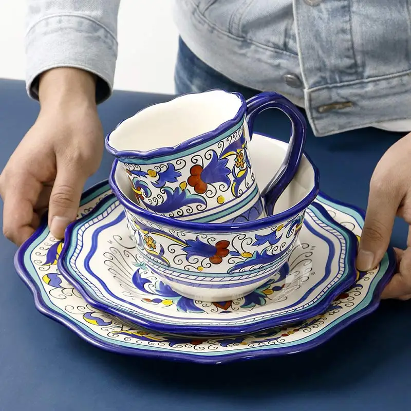 Горячая синяя посуда наборы посуды посуда + наборы посуда блюда керамические тарелки Ресторан Ланчбокс фарфоровый обеденный набор