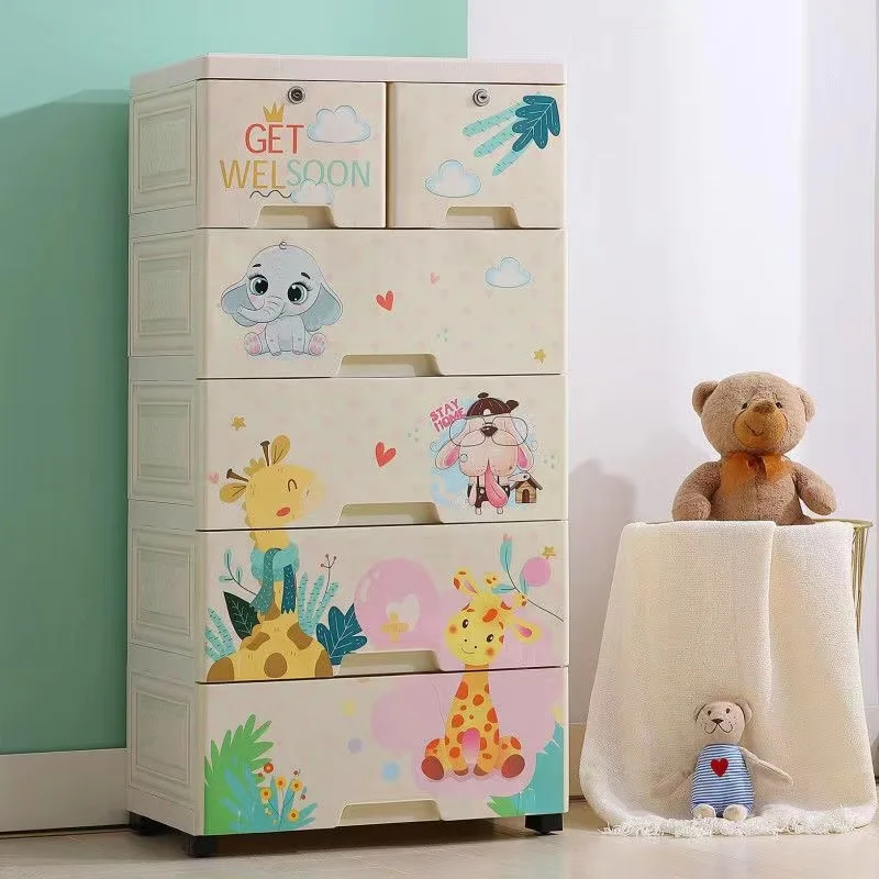 Baby Drawer Storage Cabinet Multi-layer Plastic Cartoon with Lock 5 Layers Shenzhen Living Room Canvas Plastic Wardrobe Modern