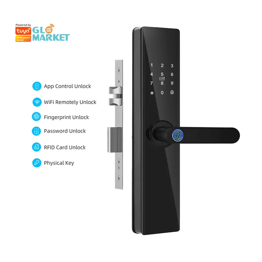 Glomarket заводская цена Домашняя безопасность цифровой Wi-Fi приложение Tuya умный дверной замок алюминиевый отпечаток пальца внутри ручки Smart Lock