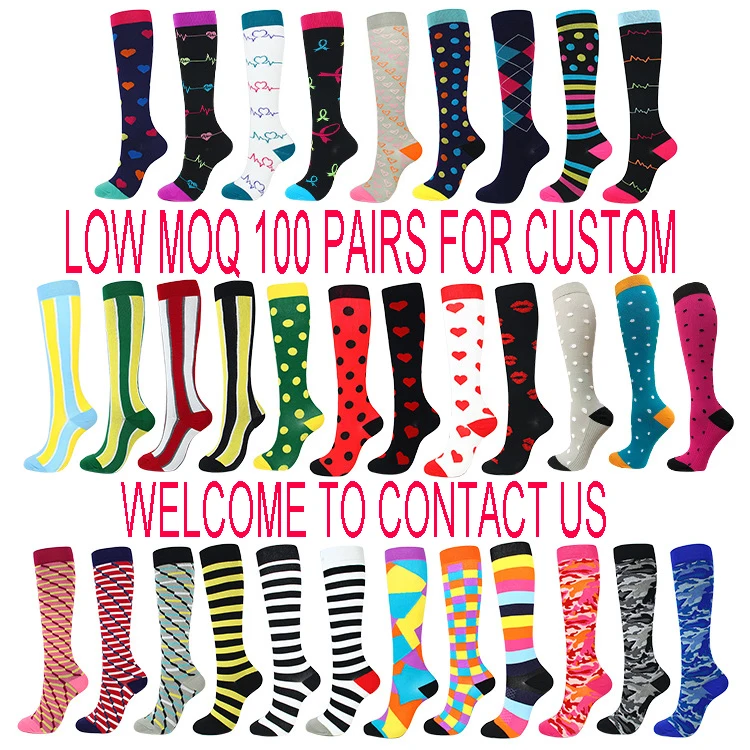 Custom Sports Running Women Men Colorful Compression Stockings Knee High Running Football Athletic Socks