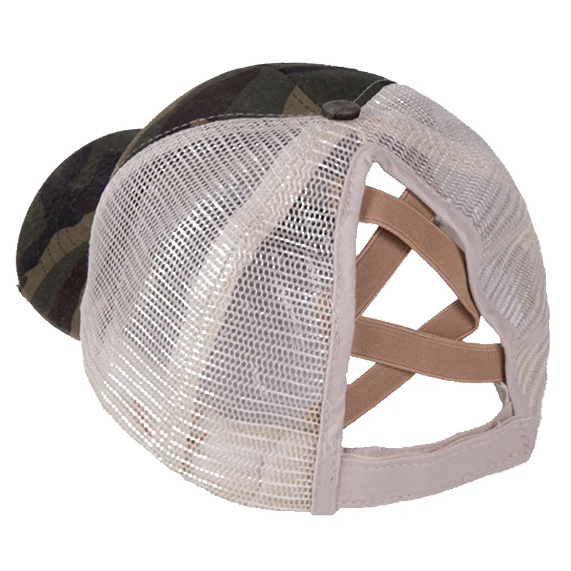 Custom High Quality Ponytail Adjustable Trucker Hat Girl Ripped distressed Ponytail Sport Cap Baseball Cap