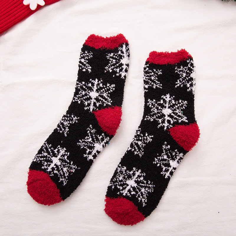 merry christmas red socks thicken warm christmas tree snowflake snowman pattern cotton socks