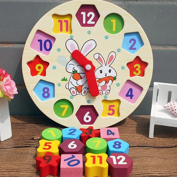 High-quality digital wooden building block clock shape sort digital clock wooden toy