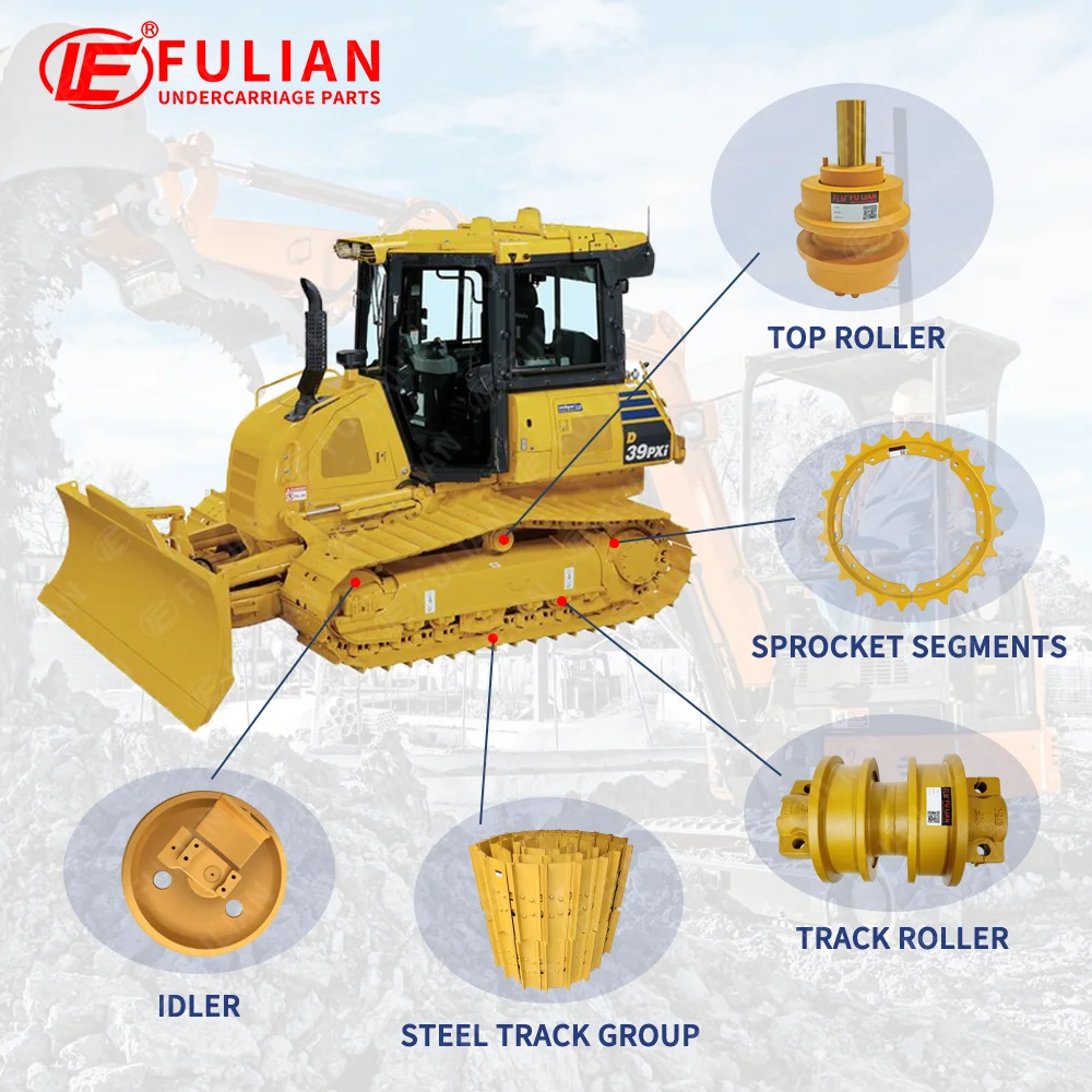 Construction Machinery Parts D20 D21 D27 Dozer Track Chain Assembly Idler Top Bottom Roller Sprocket for Komatsu D31 D37 D39