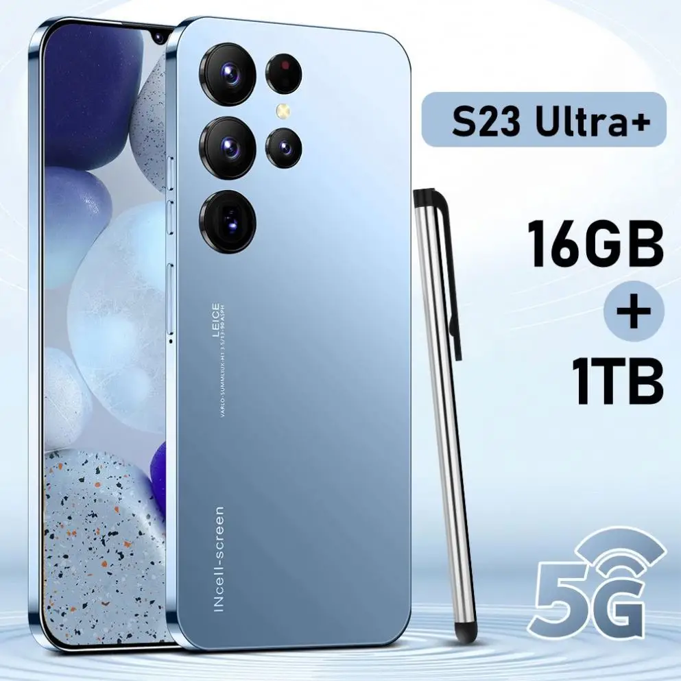 Лидер продаж, S23 + Ультра оригинальный 16 ГБ + 512 ГБ 48MP + 100MP разблокировка отпечатков пальцев 7300 мАч Android 12,0 сотовый телефон смартфон мобильный телефон