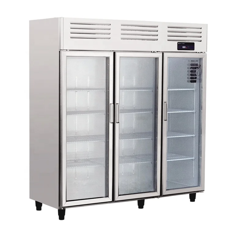 Commercial hotel kitchen two big glass door Refrigerator with Glass Door for Beverage Display and Promotion fridge