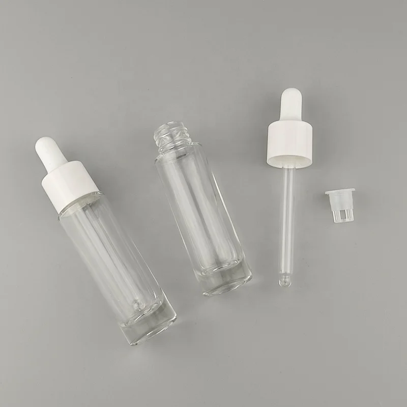 dropper glass bottle 15 ml empty cosmetic dropper bottle clear glass serum bottle dropper 18 mm white cap