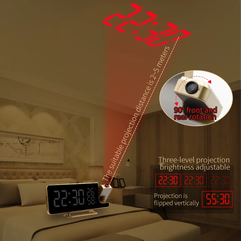 3D Clocks Home Decor Clock Desktop Digital Plastic Calendar Gold Black Alarm Office With Charger Oclock