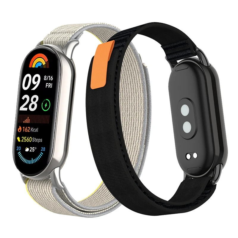 Metal Connector Trail Loop Straps for Xiaomi Mi Band 9 8 8NFC Nylon Watch Bands for Mi Band 9 9NFC Replacement Nylon Watch Strap