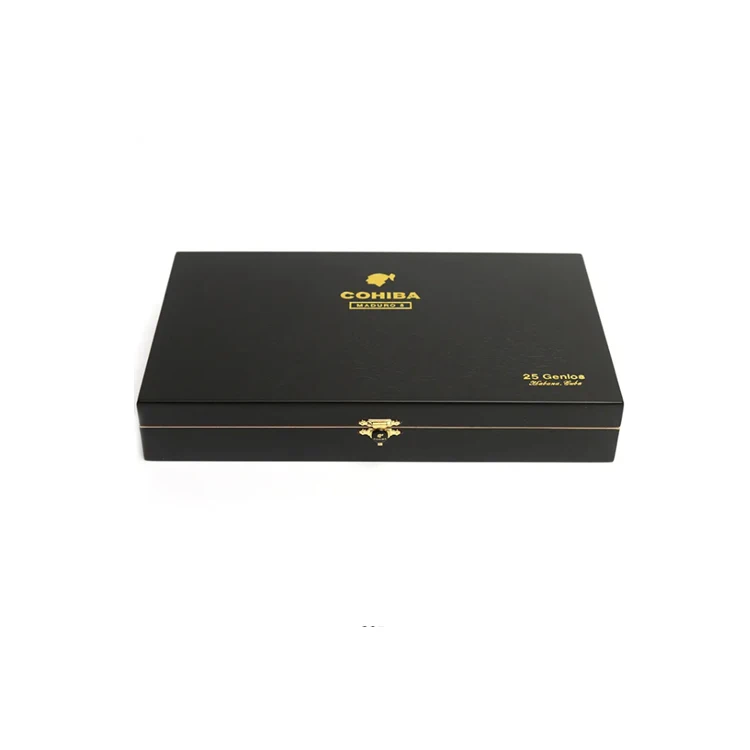 OEM Black Matte Cigar Packaging  Flip Okoume Wood Gift Box Cohiba Latched cigar Humidor Case