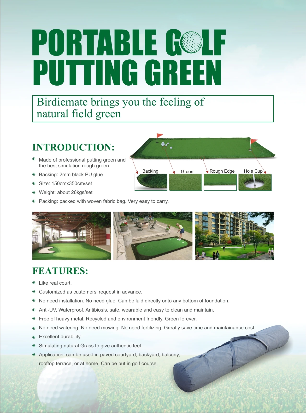 Backyard Indoor or Outdoor Use Golf Putting Green Large Putting Mats Golf training aids