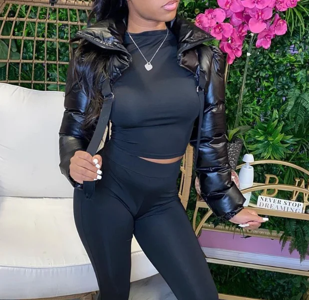 KNZ8736 2022 Winter Bomber Jacket Punk Short Tops Zipper Cut Out Streetwear Bubble Jackets Women Puffer Jacket