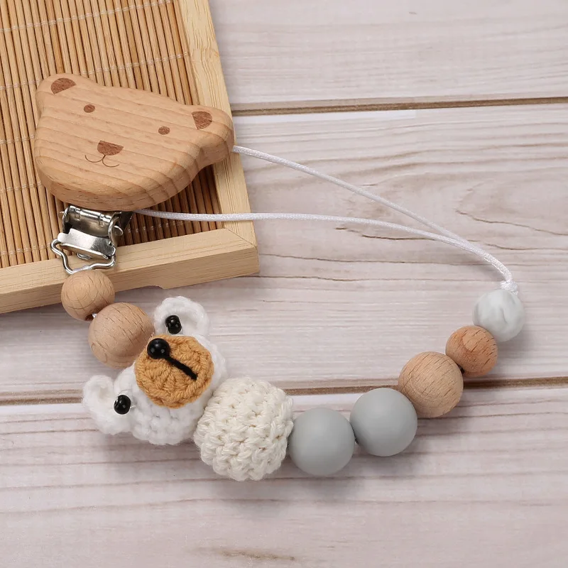 Best selling eco-friendly wooden pacifier clip baby products pacifier crochet baby dummy pacifier chain animals for babies