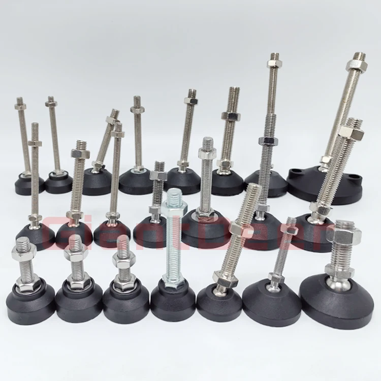 Customized 40mm ~150mm Diameter Zinc Plated Stainless Steel M16 Rubber Adjustable Screw Leveling Feet Bolt