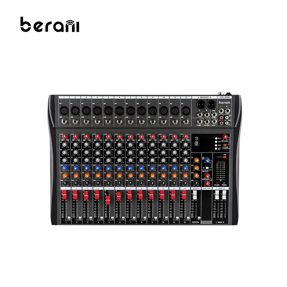 Berani CT-120L High Quality DJ Equipment 12 Channel Independent Stereo Recording Function Live Audio Mixer Console For Recording