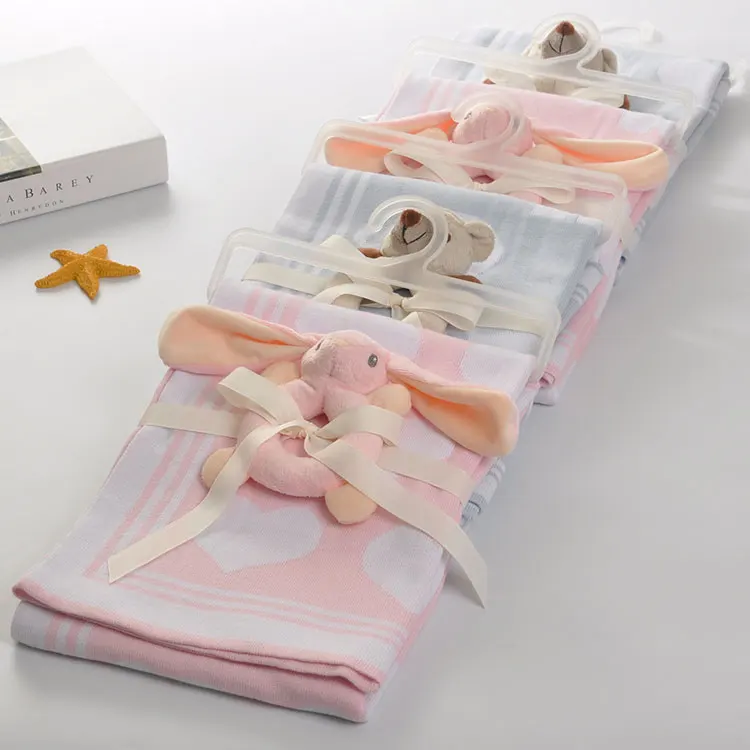 Personalized year growth organic cotton knitted baby cot blanket customized
