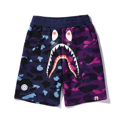 Hot Sale Shark Head Double color stitching mens sweat shorts cotton for Bape with Asian size
