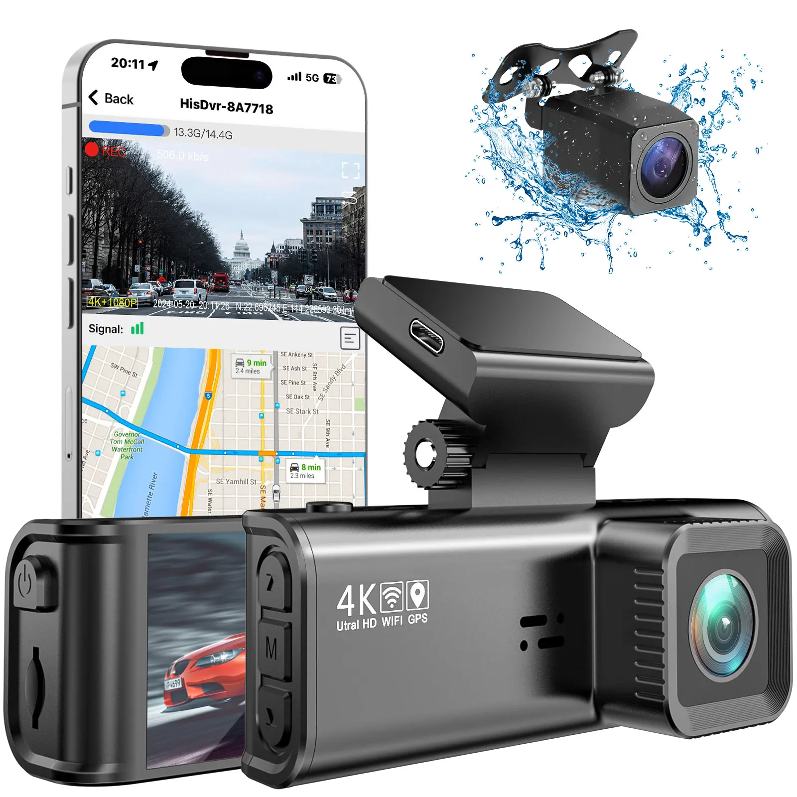 3.18 inches screen 4k dash cam front and rear dual lens 4k wifi gps dashcam 4k car black box dash camera dual lens 4k dash cam