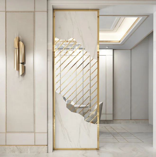 Блестящая золотая перегородка из нержавеющей стали с мрамором