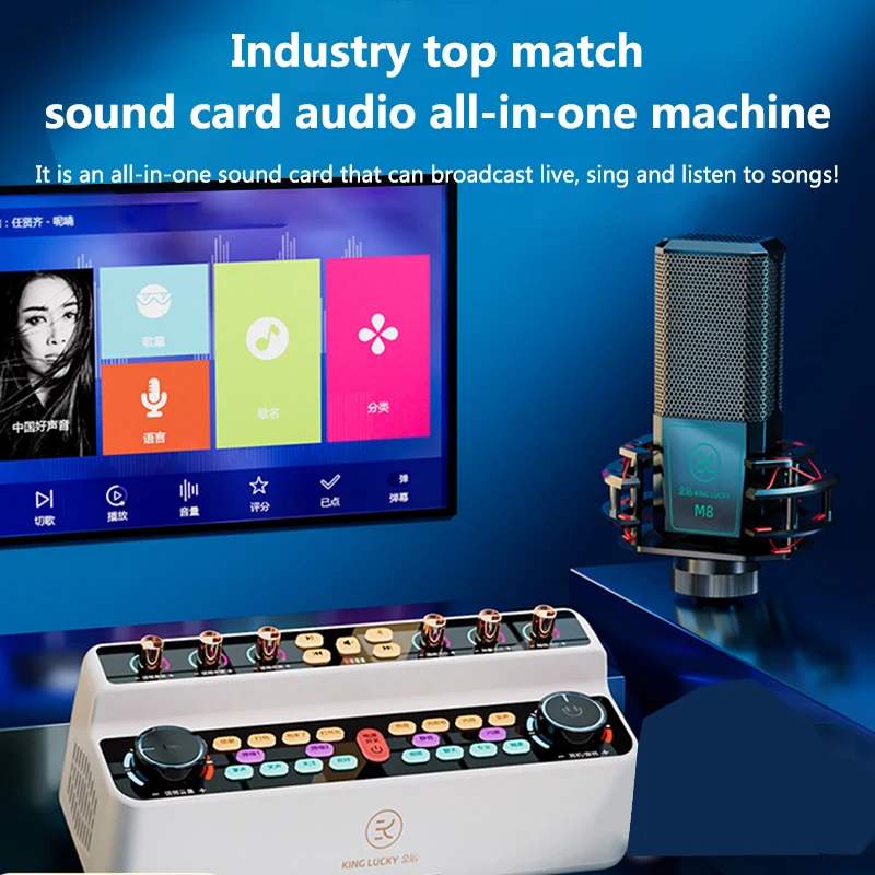 Live Sound Card Equipment Live Singing Sound Card Audio Bluetooth Mic Karoak Audio All-in-one mic and speaker set