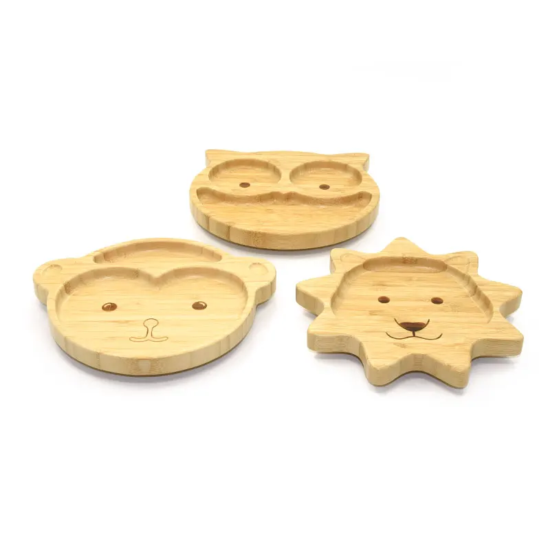 Eco-friendly Cute Animal Shape owl Bamboo Wooden Plates For Food Dinner Tableware