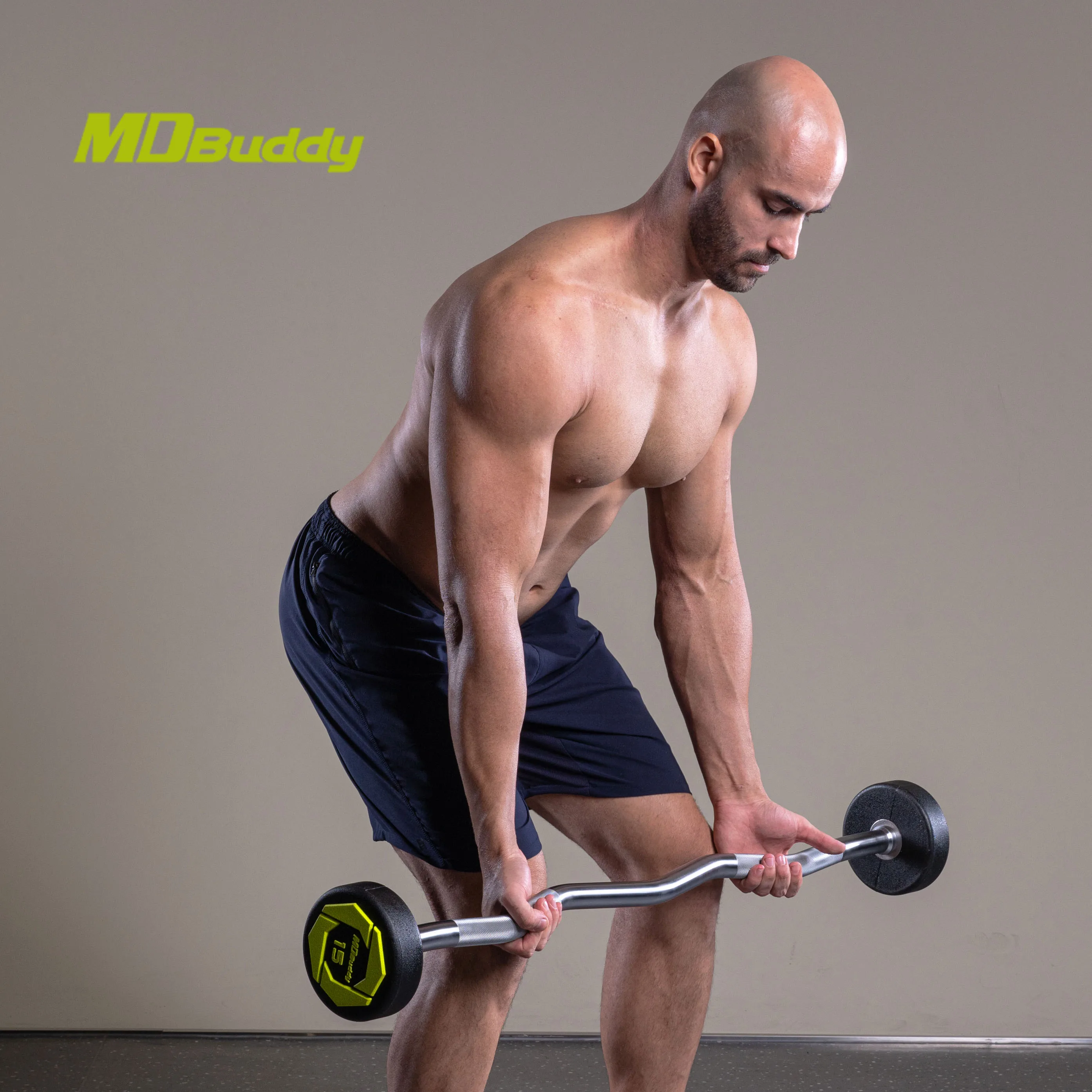 MDBuddy Fixed Easy Curl Bar with PU Weights Urethane Barbell Set Home Gym Use