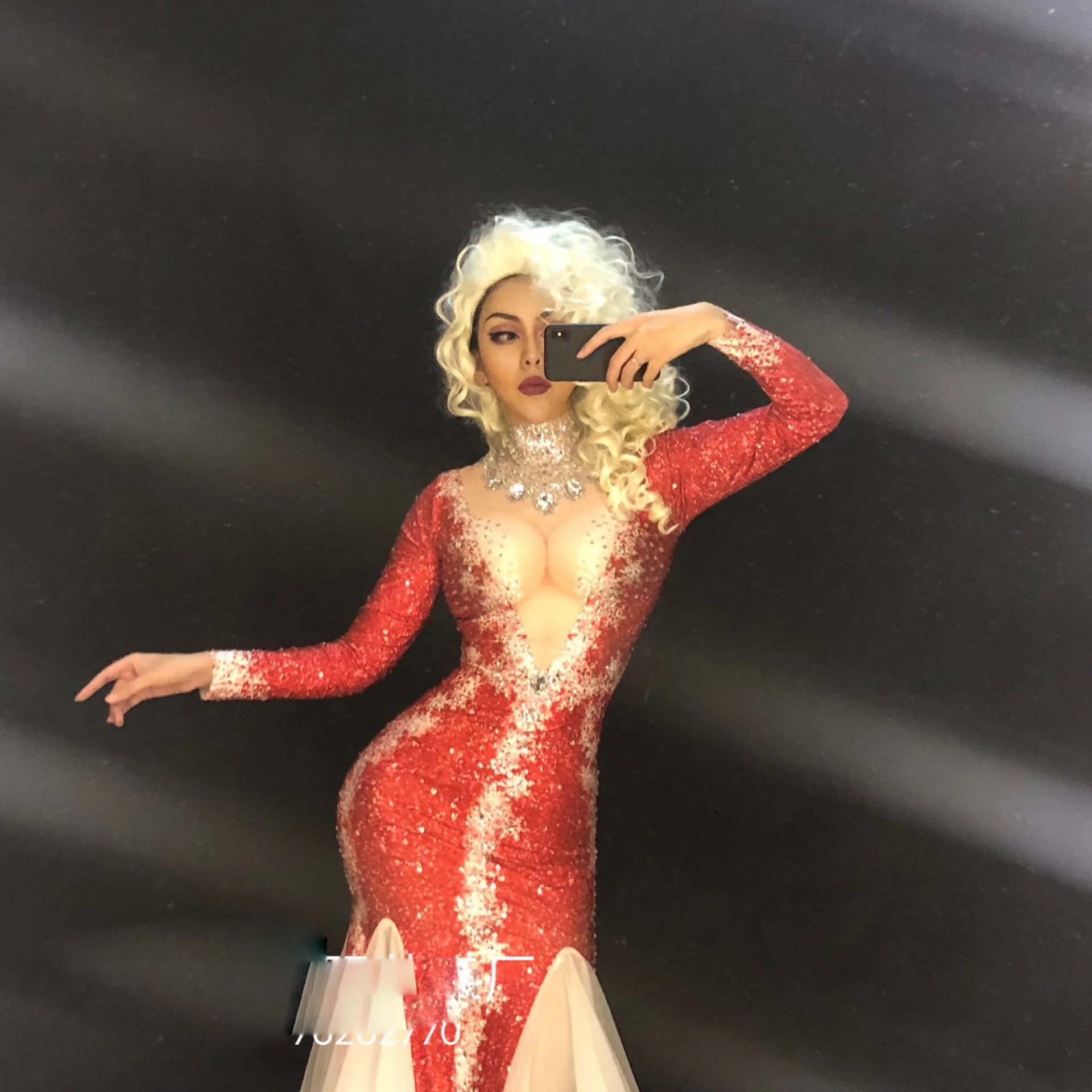 Christmas dress Rhinestones Body con Evening Party Dress Birthday Celebrate Costume Show Performance Dress